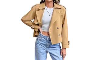 Women's Crop Trench Coat Raglan Sleeve Double Breasted Work Office Summer Jackets for Women Trendy