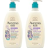 Aveeno Kids Sensitive Skin Face and Body Wash with Oat Extract, Gently Washes Away Dirt and Germs Without Drying, Tear-Free, Hypoallergenic Kids Body Wash, 18 fl. oz, 2 Pack