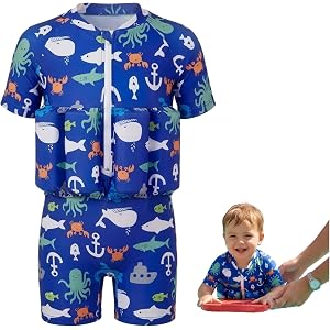 Float Buds New Toddler Floatie Swimsuit Boys & Girls 1-5T with 8 Removable Float Sticks UPF 50+ Swim Bathing Suit