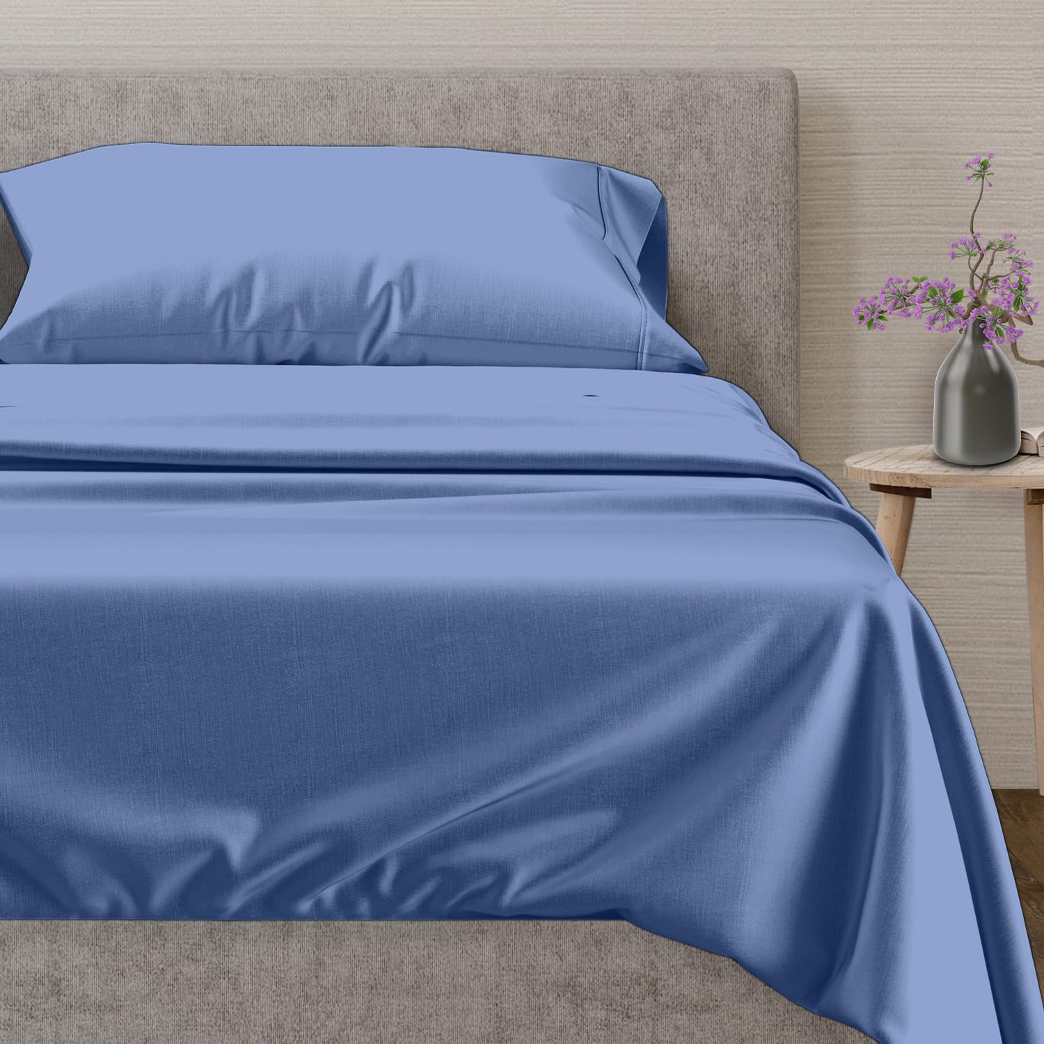 Photo 1 of Mayfair Linen Luxury Egyptian Cotton Sheets Twin XL Size - 600 Thread Count 3 PC Deep Blue Twin XL Sheets Deep Pockets, Extra Soft, Cooling Extra Long Staple Sateen Weave College Dorm Bedding