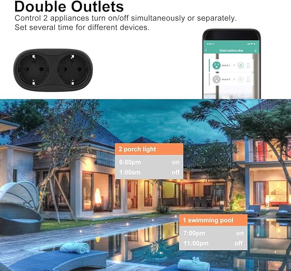 1byone Enchufe inalmbrico para exterior 1 BY ONE resistente al agua enchufe exterior WiFi con 2 salidas control remoto de aplicacin Smart Home Plug compatible con Alexa Google Home e IFTTT