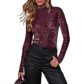 miduo Womens Velvet Burnout Top Crew Neck Long Sleeve Slim Fit Shirt Blouses Tops
