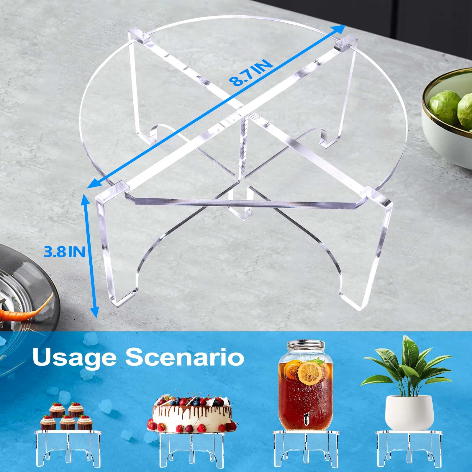 Condition photo showing New/Like New for 3 pcs acrylic drink dispenser stand, fit max 8.7 inch diameter of glass drink dispenser stand, clear beverage dispenser stand, water dispenser stand for parties and events, plant stand, cake stand length 8.7in, thickness 5mm 3