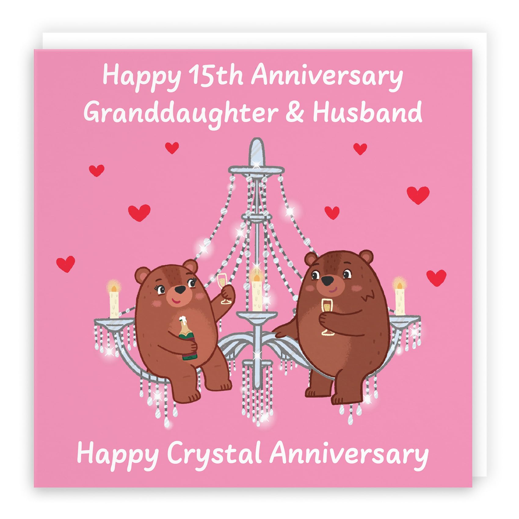 Hunts England - Granddaughter And Husband 15th Anniversary Card - Crystal Anniversary - 15 Years - Cute Fun Bears Card - Love Story Collection
