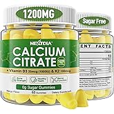 Calcium Citrate Gummies 1200mg with Vitamin D3 K2, Chewable Calcium Supplements for Women & Men, High Potency Support B0ne, Te*th, Strength & Immune Health, Mango Flavor, Non-GMO, Sugar Free, 120 Cts