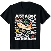 Kids Funny Just A Boy Who Loves Planes Airplane Aircraft Lovers T-Shirt