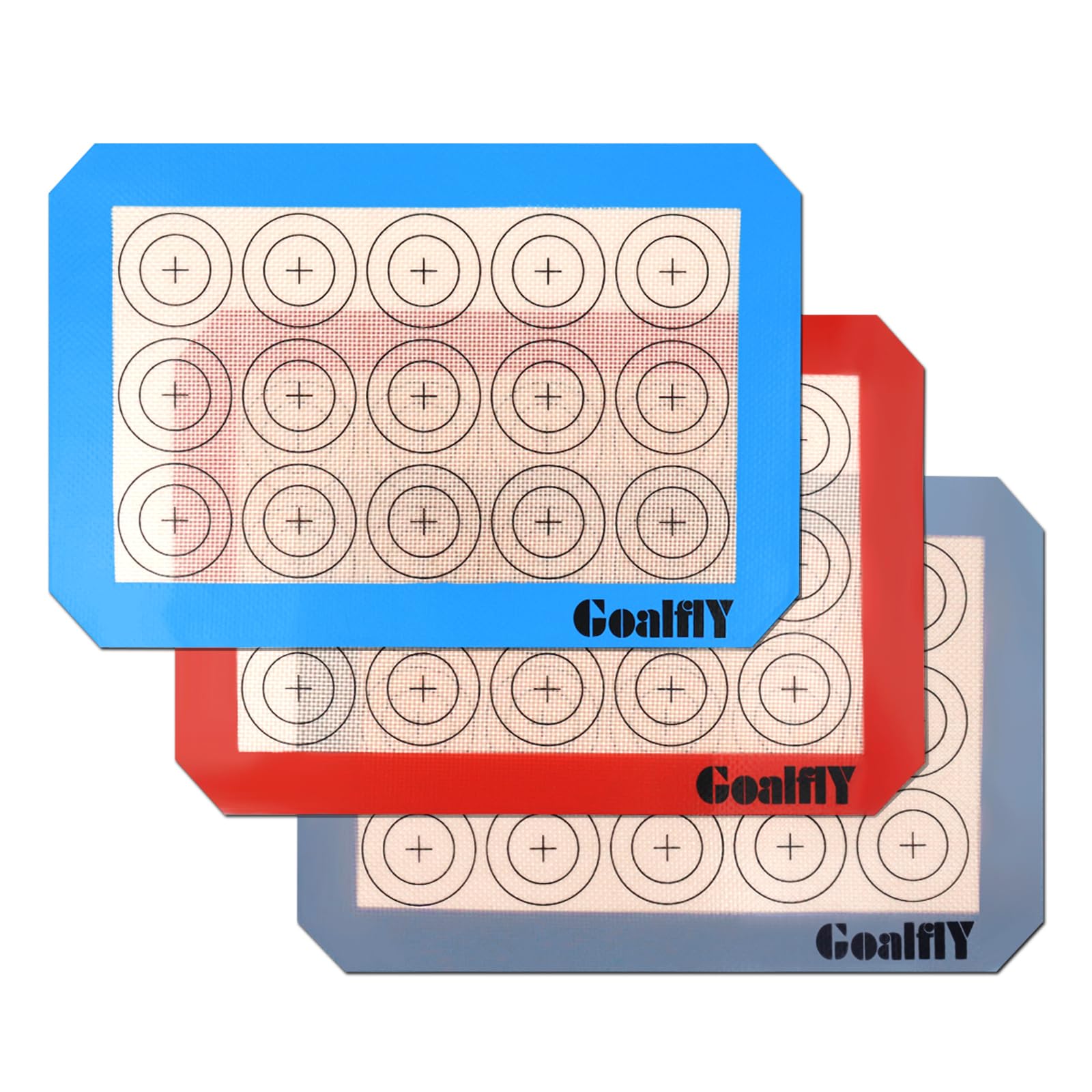 Goalfly Small Macaron Silicone Baking Mat, Set of 3 Quarter Sheet Baking Mats (30 x 21.6 cm), Non-Stick Silicone Baking Sheet for Macarons, Cookies, Pastry, Pizza