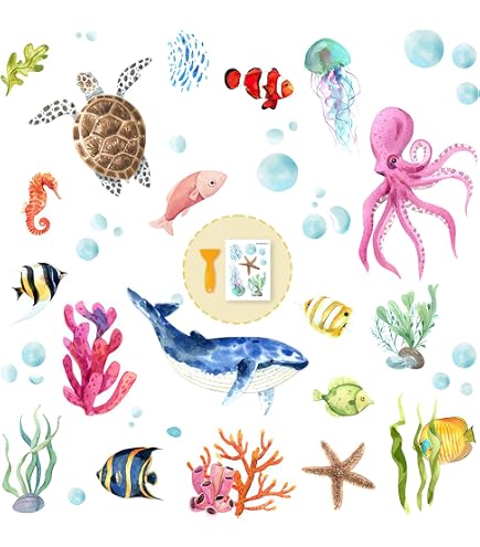 ZYDYRX Pack 10 Autocollants Antidérapants Baignoire – Motif Animaux Marins Mignons, PEVA Avec Grattoir, Sécurité Enfants
