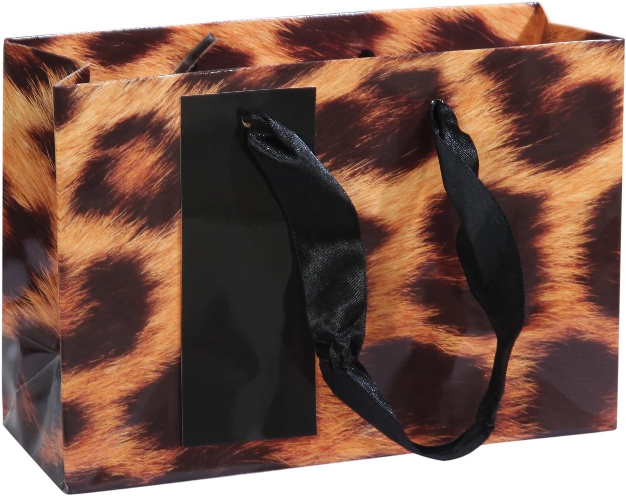 Parax Paper A5 Leopard Print Gift Bag with Silk Handles/ Gift Tag - Black