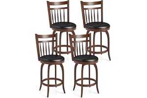 COSTWAY Bar Stools Set of 2, 24” Swivel Counter Height, Faux Leather Upholstered Barstools with Backs, Solid Wood Legs and Fo