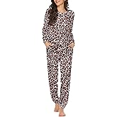 Ekouaer Womens Jogger Pajama Sets Long Sleeve Sleepwear Round Neck Nightwear Soft Pjs Lounge Sets with Pockets