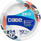 Dixie Disposable Large Paper Plates 10 Inch, 54 Count, Heavy Duty | 2X stronger* disposable plates, easy cleanup, soak-proof shield, and cut resistant, microwave-safe, party plates