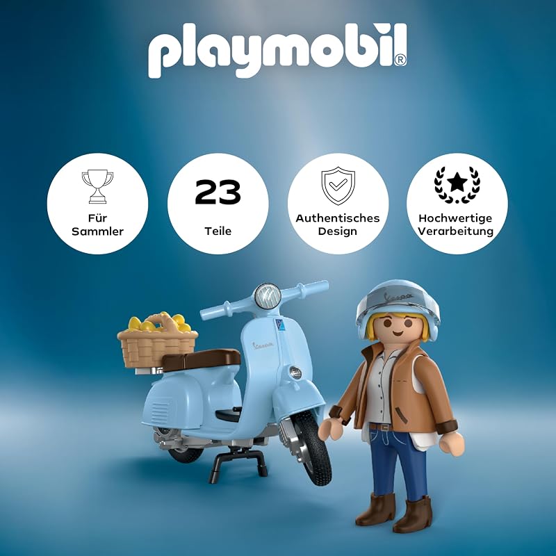 | Cars | 80 Jahre Vespa: Iconic Style | Hellblaue Jubiläums‑Vespa mit Trendiger Figur, Korb & Stickerbogen | Für Kinder ab 5 Jahren | 72284