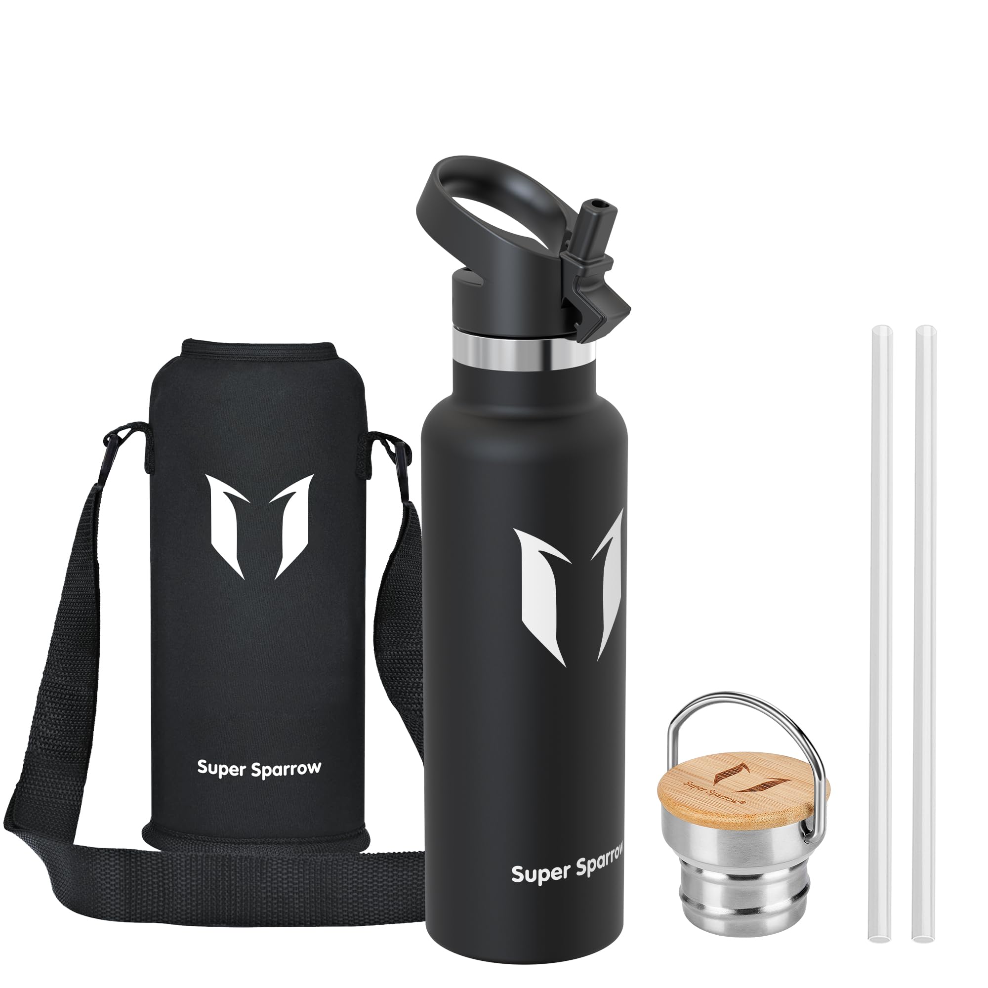 Super Sparrow Stainless Steel Water Bottle -620ml- Vacuum Insulated Metal Water Bottle - Standard Mouth Flask - BPA Free - Ideal Straw Water Bottle for Work, Gym, Travel, Sports