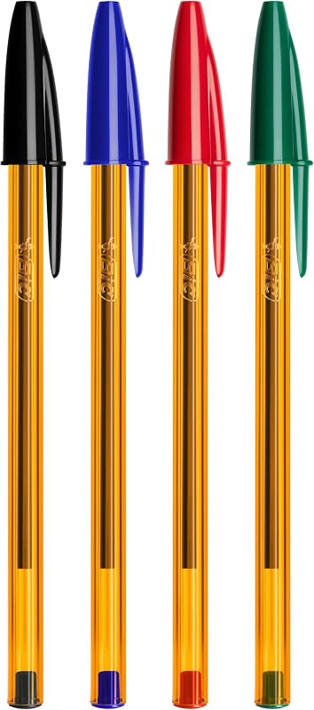 Cristal Original Stylos-Bille Pointe Fine (0,8 mm) - Couleurs Assorties, Corps Orange, Boîte de 27