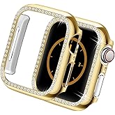 Yolovie Compatible with Apple Watch Case 44mm SE3 SE2 SE Series 6/5/4 Bling Crystal Diamonds Rhinestone Bumper Cover for Women, Hard PC Protective Frame for iWatch 44mm Gold