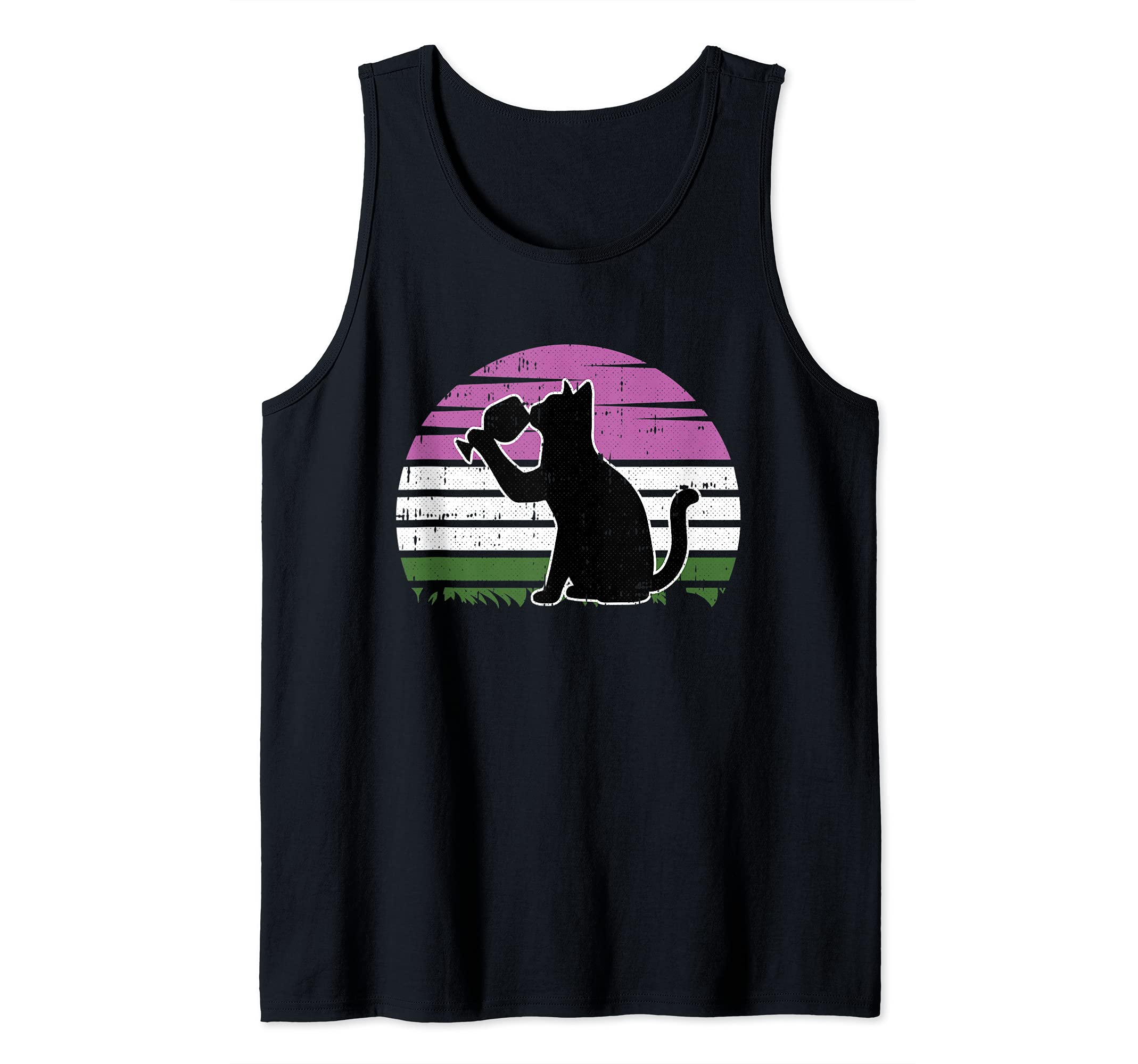 Cat And Wine Gender-queer Pride Retro Drinking LGBT-Q Ally Tank Top