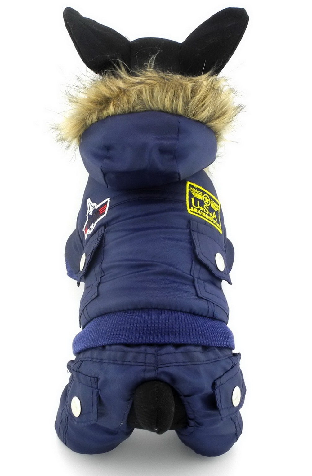 Ranphy Waterproof Dog Snowsuit Jumpsuit Hoodie Winter Coat Pet Fleece Lined Clothes Puppy Cotton Padded Outfit Cold Weather Hooded Airman Jacket Warm Cat Clothes Chihuahua Parka Girls Boys Blue XS