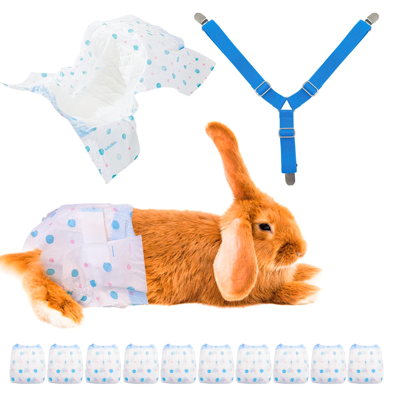 Disposable Rabbit Diapers,Small Pee Pads,with Rabbit Suspenders for Diapers Female,Squirrel Diapers,for Bunny Guinea Pig Kitten Hedgehog Sindoor and Outdoor Activities.(10PCS) (L)