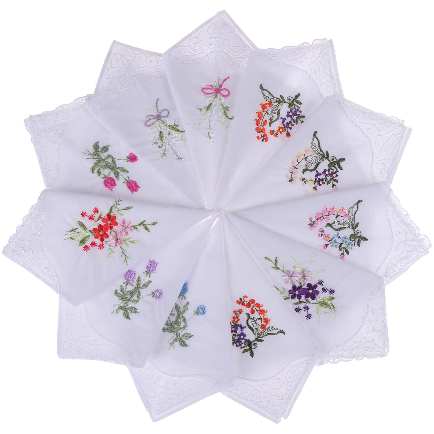 Buy 20pcs Women Floral Handkerchiefs Vintage Floral Embroidered Cotton Ladies Handkerchiefs