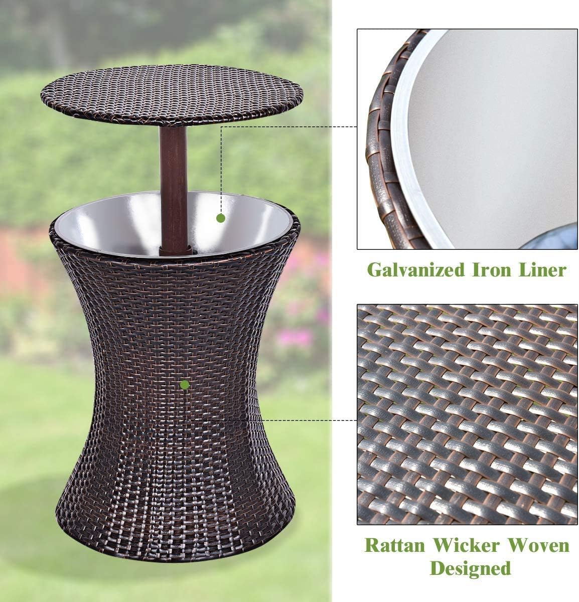 LHLYL-DP Ice Bucket Cocktail Coffee Table, Outdoor Cool Bar Table, Rattan Style Patio Table, Adjustable Height Party Deck, for Pool Use: Home & Kitchen