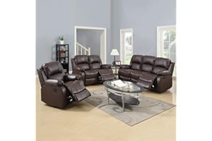 A Ainehome Luxury Recliner Sofa Living Room Set Reclining Sofa and Loveseat Chair Sets Living Room Furniture Sets Recliner Couches for Living Room/Office (A-Brown Leather, 3 Piece Set)