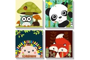 Bowetile 4 Pack Framed Paint by Numbers for Kids Beginners, Easy Cartoon Paint by Numbers for Kids Ages 8-12 on Canvas, DIY Oil Acrylic Number Painting Art Crafts for Home Wall Decor, 8x8in