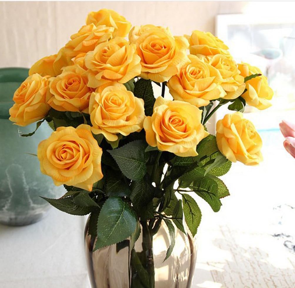 eazyhurry Yellow Artificial Rose Flower for Home Decoration Office Decor Washable DIY Flowers for Party Wedding Bouquets(1 Bunch of 6 Flowers)