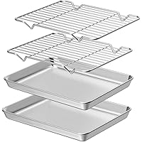 Wildone Baking Sheet with Rack Set [2 Sheets + 2 Racks], Stainless Steel Cookie Pan baking Tray with Cooling Rack, Size…