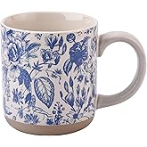 Sweet Water Decor Blue Delft Stoneware Coffee Mugs - 14oz Cute Coffee Mugs for Hot & Cold Drinks - Dishwasher & Microwave Safe - Spring Home Decor and Gift - Ideal Tea & Espresso Mugs