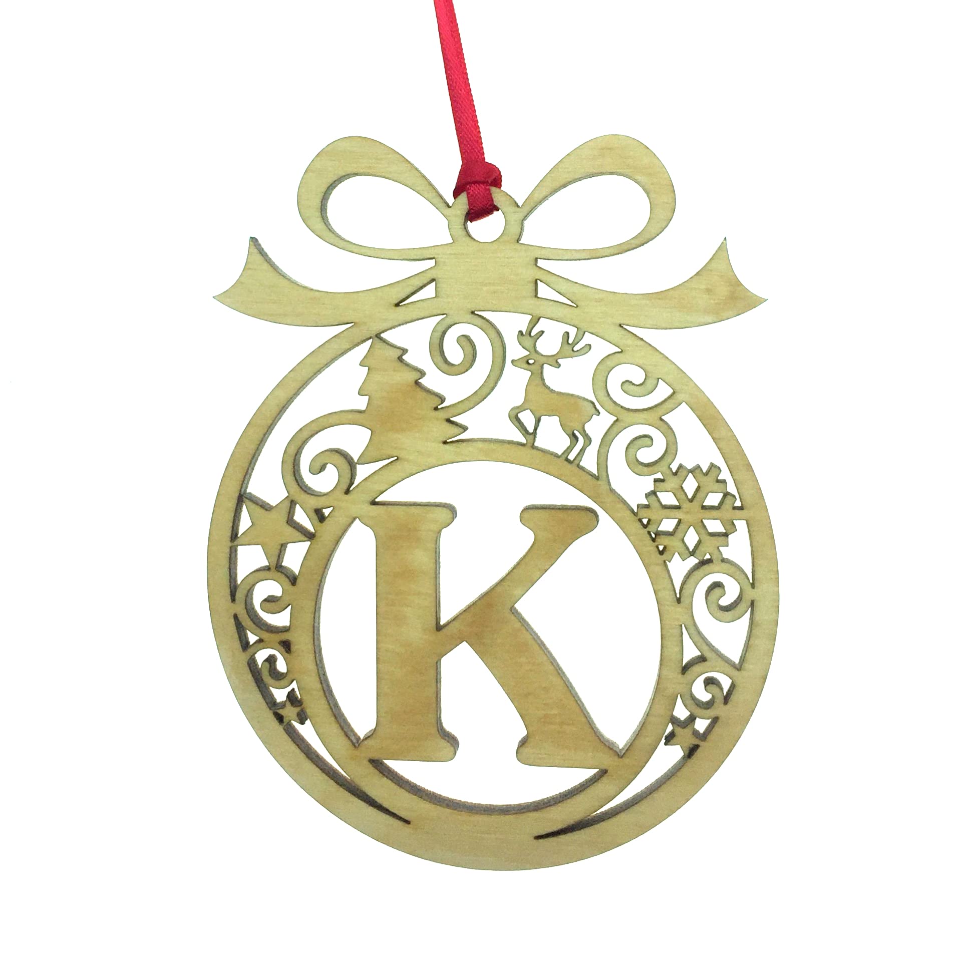 Personalised Christmas tree bauble decoration pendant ornament: Letter K — image 1