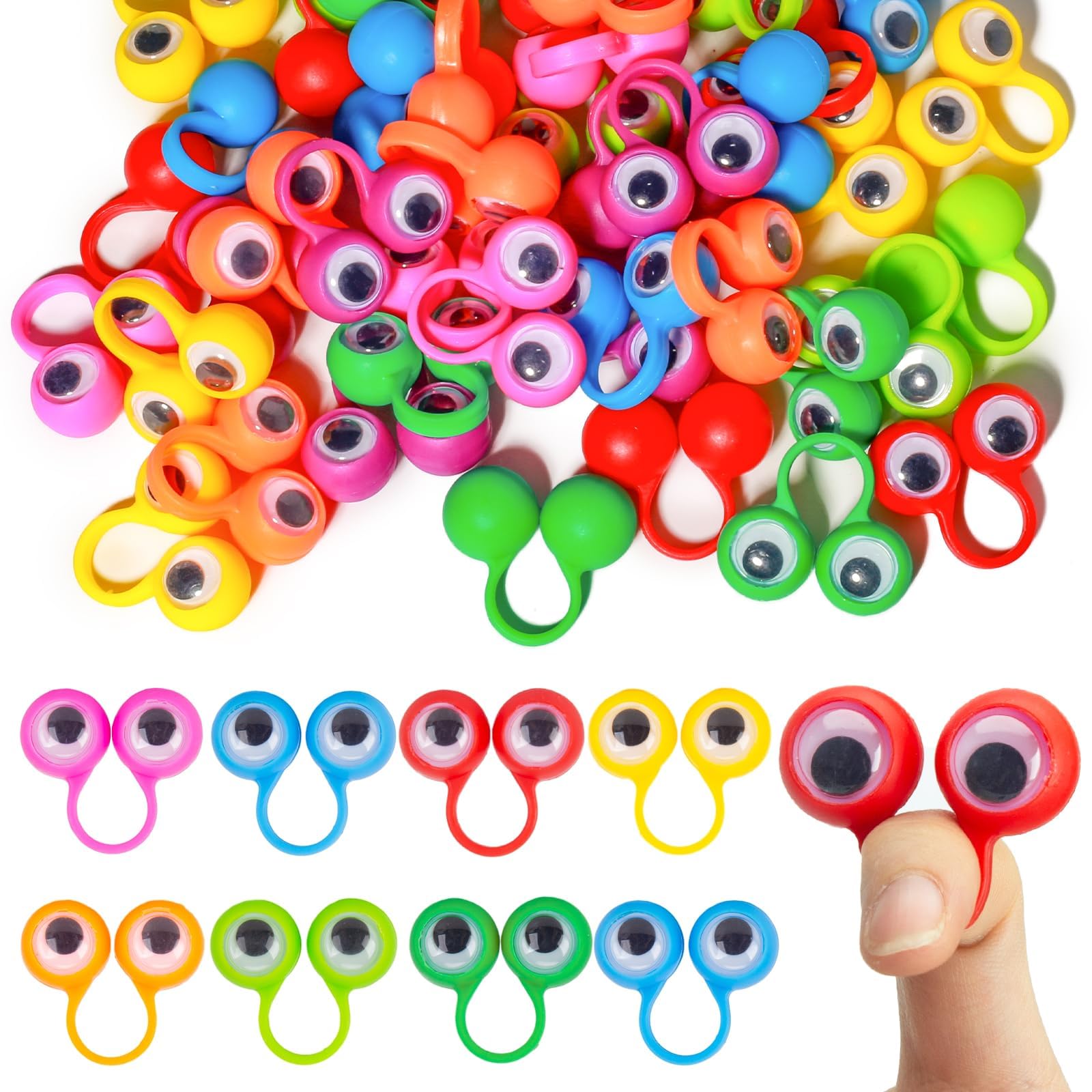 Felly 100 PCS Eye Finger Puppets Toys Set for Toddlers, Funny Googly Eye Rings Educational Kids Toys, Role-Playing, Classroom Creativity Rewards, Party Rings Favors for 2, 3, 4, 5, 6 Boys and Girls