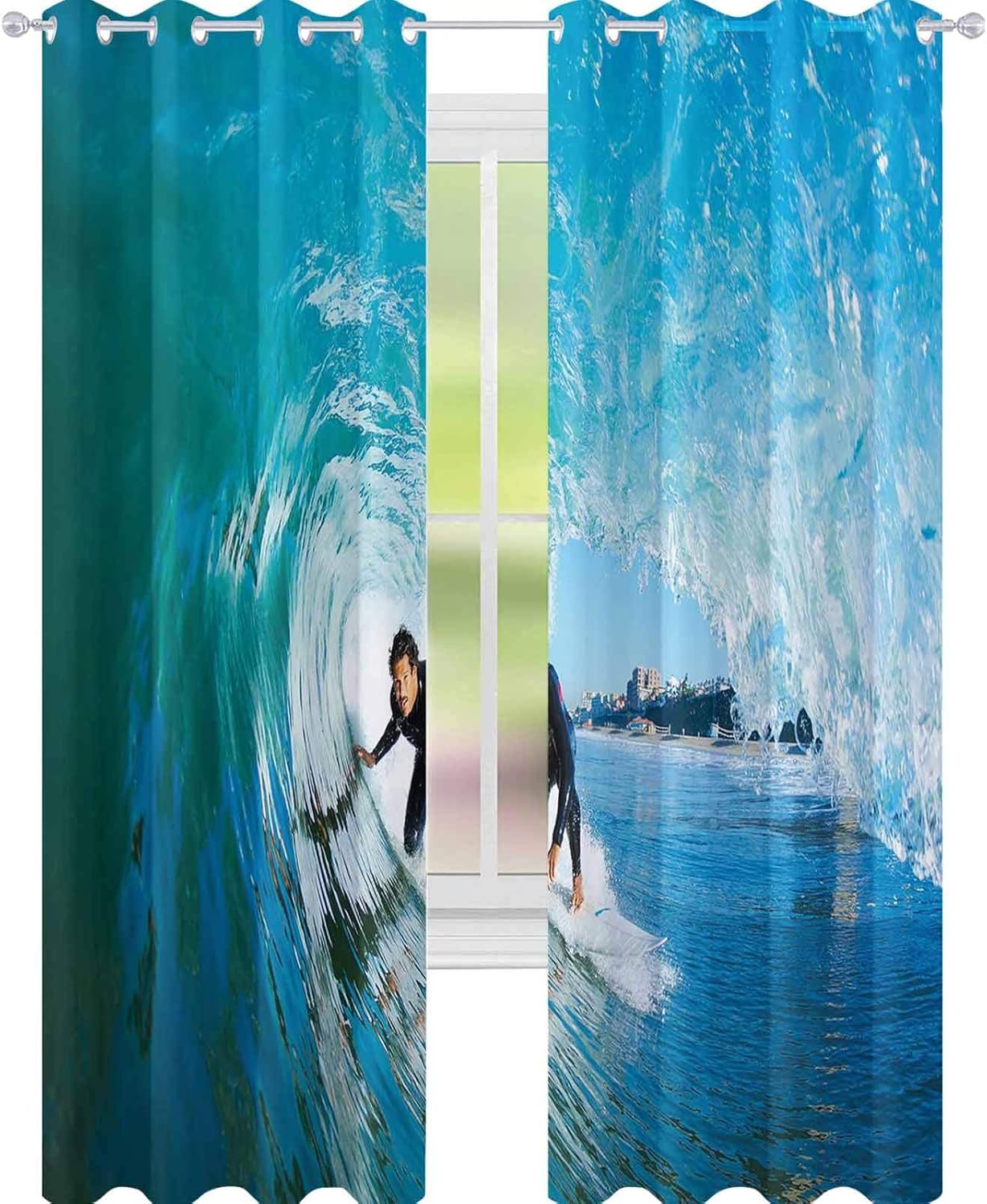 YUAZHOQI Wave Blackout Curtains for Bedroom Extreme Sportsman Surfer