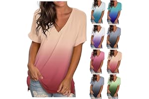 COJCOIHN Womens V Neck Gradient Color Sleeve Summer Tops V Neck Short Sleeve Tshirts Tunic Shirts Soft Blouse Plus Size.S-5XL