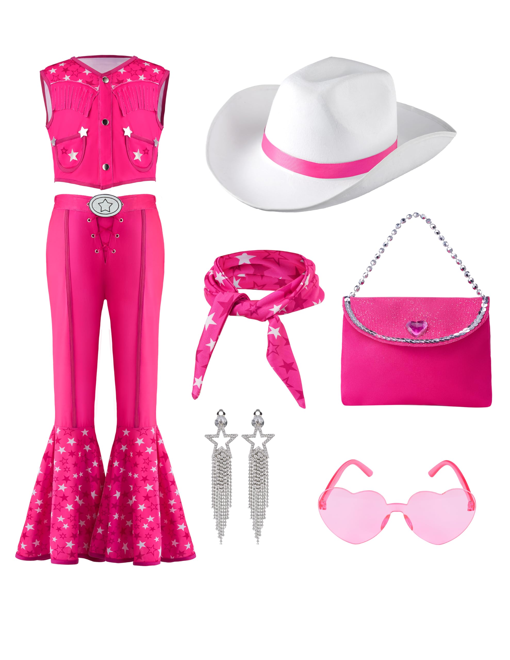 Photo 1 of ***MISSING PCS***
Spooktacular Creations Halloween Child Girl Pink Cowgirl Costume, Kids 70s 80s Hippie Disco Outfits with Hat Handbag Scarf Earrings Sunglasses for Holiday Dress Up Cosplay Party