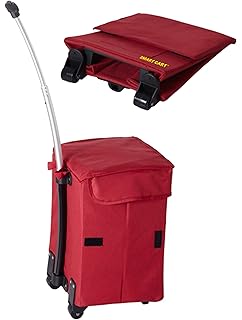 dbest products Smart Cart, RED Collapsible Rolling Utility Cart Basket Grocery Shopping Teacher Hobby Craft Art