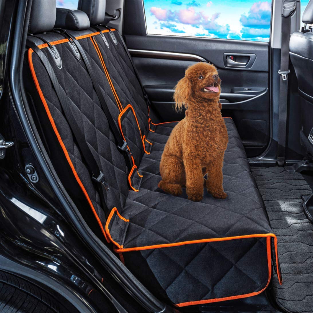 Petalage Dog Car Seat Cover Waterproof, Heavy-Duty Nonslip, Orange Edge, 52"L x 50"W, Compatible with Cars & SUVs