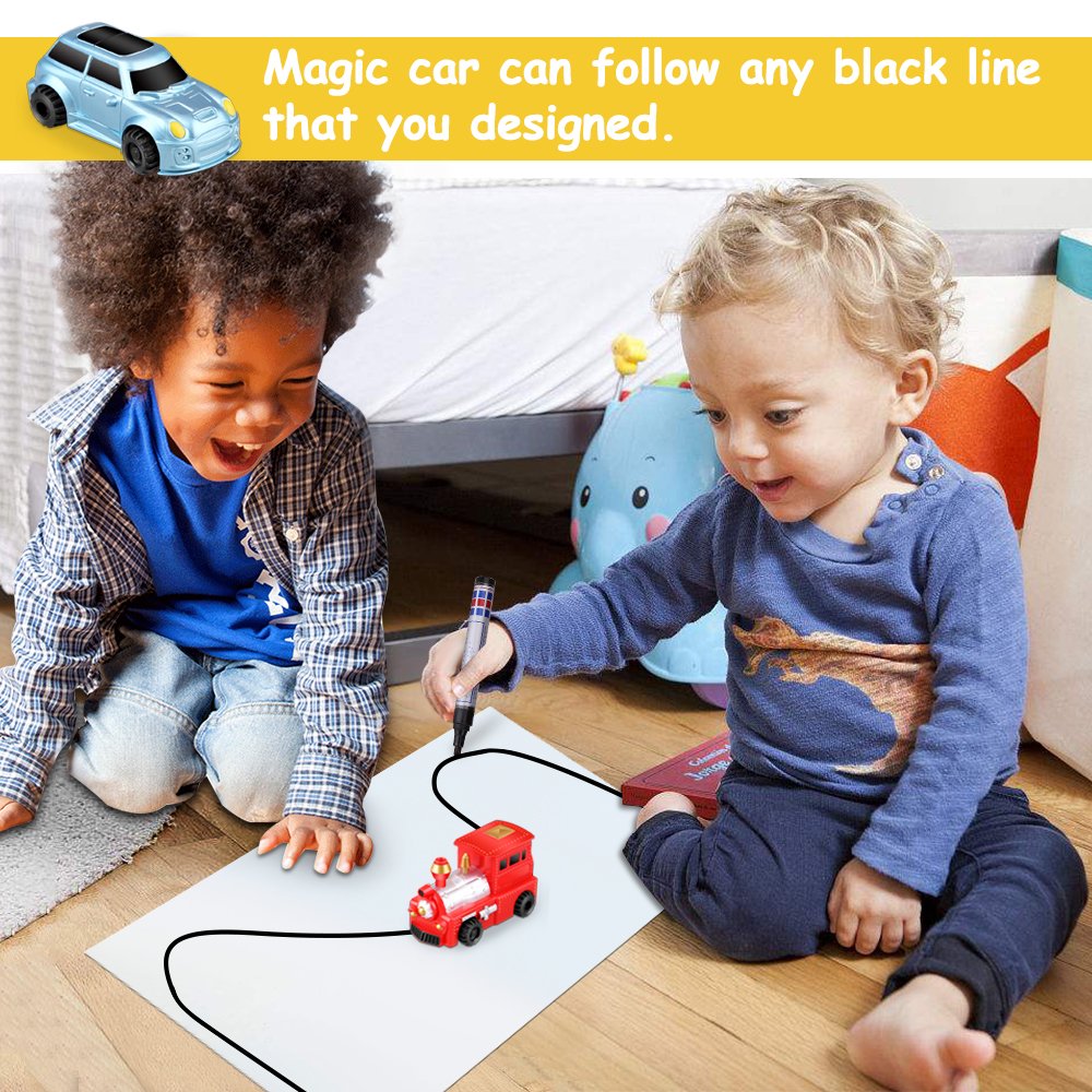 Huibudch Magic Inductive Truck Toy Train Magic Mini Train [Follows Black Line] for Kids (Red Train)