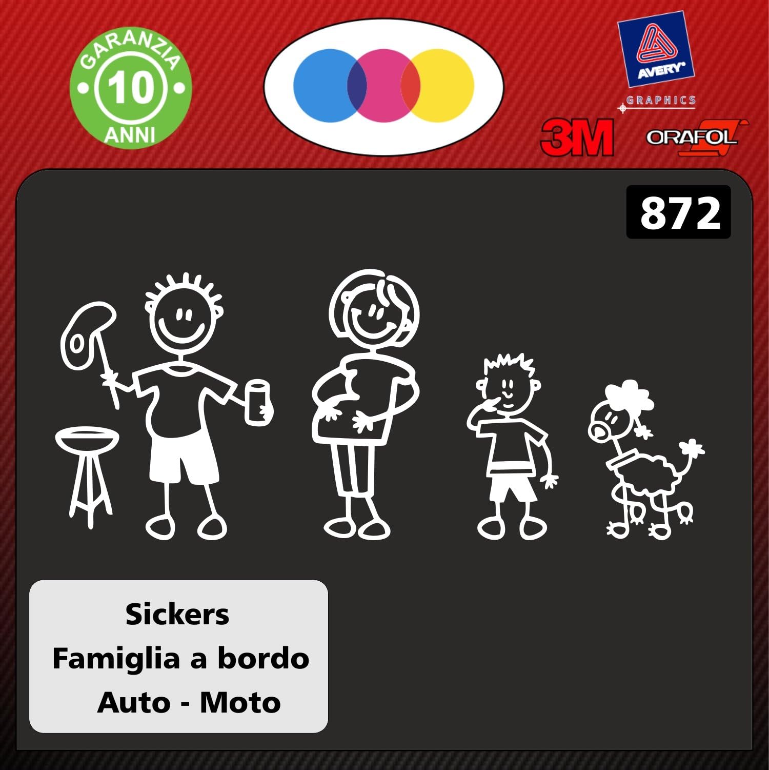86-2 Family on Board Car Stickers - Full Set with 2 Gift Children Figures; Colour: White; Punto Evo Citroen Ford Fiat Panda 500 Cinquecento Grande Punto 16 500 c 500 L 500X