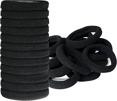Hanyousheng 50 Pcs Elastic Hair Ties Black Cotton No Metal Seamless 8mm
