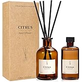 Reed Diffuser Set, 8.12 fl.oz Citrus Scent Oil Diffuser with Sticks, Long-Lasting Home Fragrance Reed Diffuser for Bathroom Shelf Decor, Air Freshener Room Diffuser