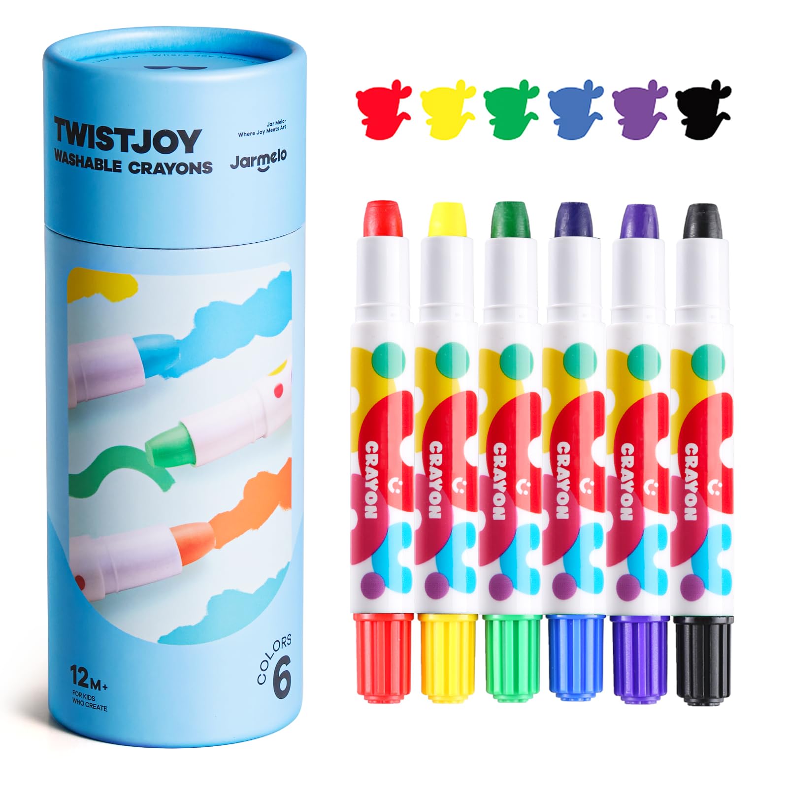 Jar Melo TwistJoy Jumbo Crayons for Kids, 6 Colors Non Toxic Chunky Crayon for Toddlers Easy to Hold, Washable & Safe Colouring Crayons, Art Gift for Boys and Girls