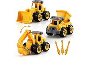 TOY Life Constructions Toys Vehicles Trucks Take Apart Toys Sandbox Toys Trucks Set Excavators Building Car Toys with Drills - Best Gifts Truck Toys for Boys Kids Toddlers 3 4 5 6 7 8 Years Old