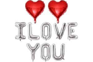 LHOAVWE Red Heart Balloons Silver I LOVE YOU Balloons for Valentines Day Decorations Bridal Shower Wedding Party Supplies Decorations