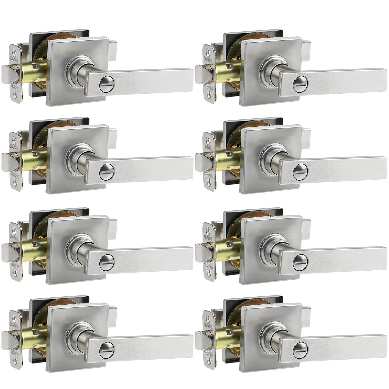 Photo 1 of Bamberg 121SQ Privacy Door Lever Handle - Heavy Duty Interior Lock for Bedroom, Bathroom & Entrance Doors, Left/Right Handed, Silver Finish (8 Pack)