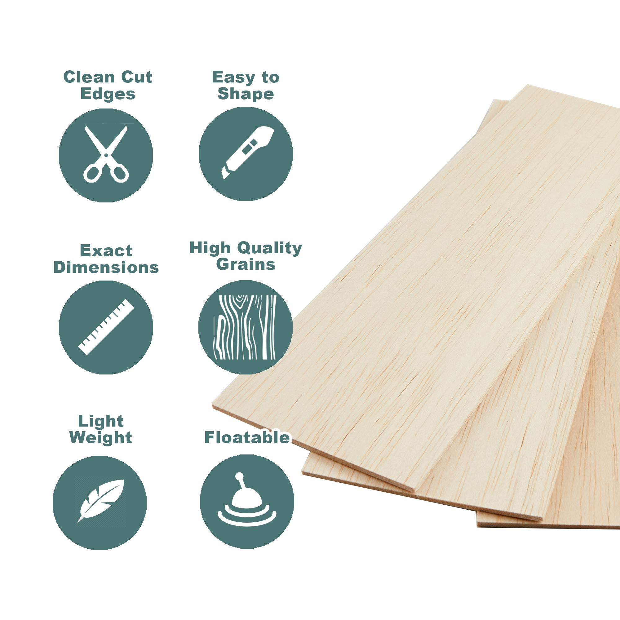 CRAFTIFF Balsa Wood Sheets Unfinished Thin Wood Pieces for Crafts 1/16 Thick 12