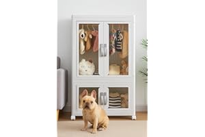 CXCJAI Pet Clothing Storage Cabinet with Hanging Rod Foldable Plastic Storage Bin 2-Tier Dog Clothes Organizer for Small Pets