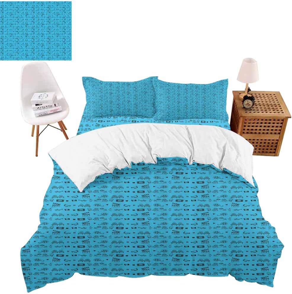vroselv-home Kids Bedding Duvet Cover Set, Doodle Movie Icons 4-Piece Suit Twin Size,Bed Sheets Set,Soft,Comfortable,Breathable - Queen Size/NO Comforter