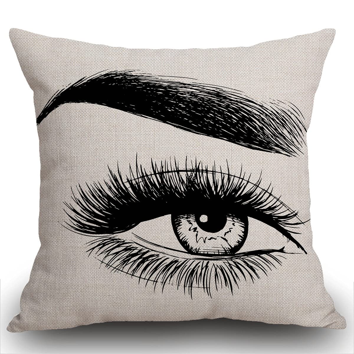 Smooffly Cushion Cover Black Eyelash Beautiful Woman Eye White Brow Eyebrow Decorative Throw Pillow Cover Pillowcase 18 x 18 Inch Square Pillow Case 45 x 45 cm