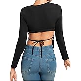 SweatyRocks Women's Tie Knot Backless Slim Fit T Shirts Crew Neck Going Out Tops